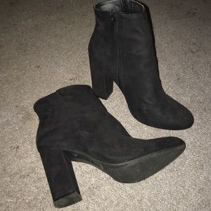 Black chunky heeled booties